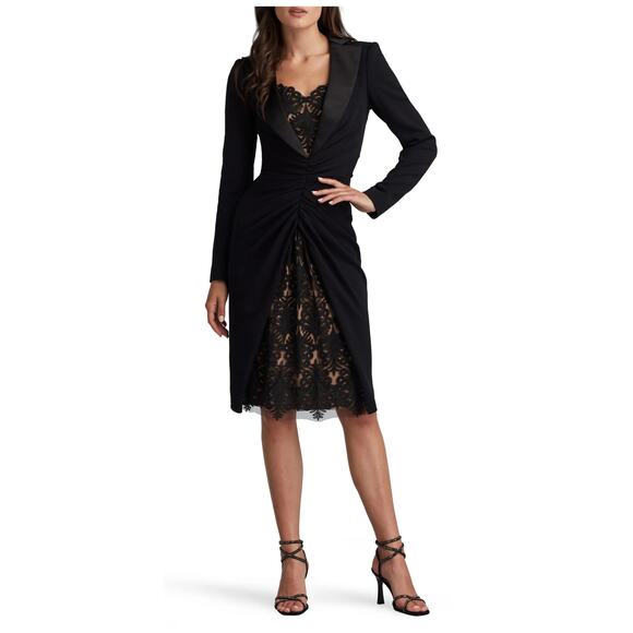Tadashi Shoji Peekaboo Lace Panel Long Sleeve Cocktail Dress Size XS - Picture 1 of 12